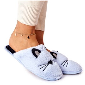 PE1 Pantofole morbide da gattino con orecchie distese blu