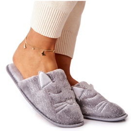 PE1 Pantofole Shiny Kitten Con Orecchie Kaisy Grigie argento grigio