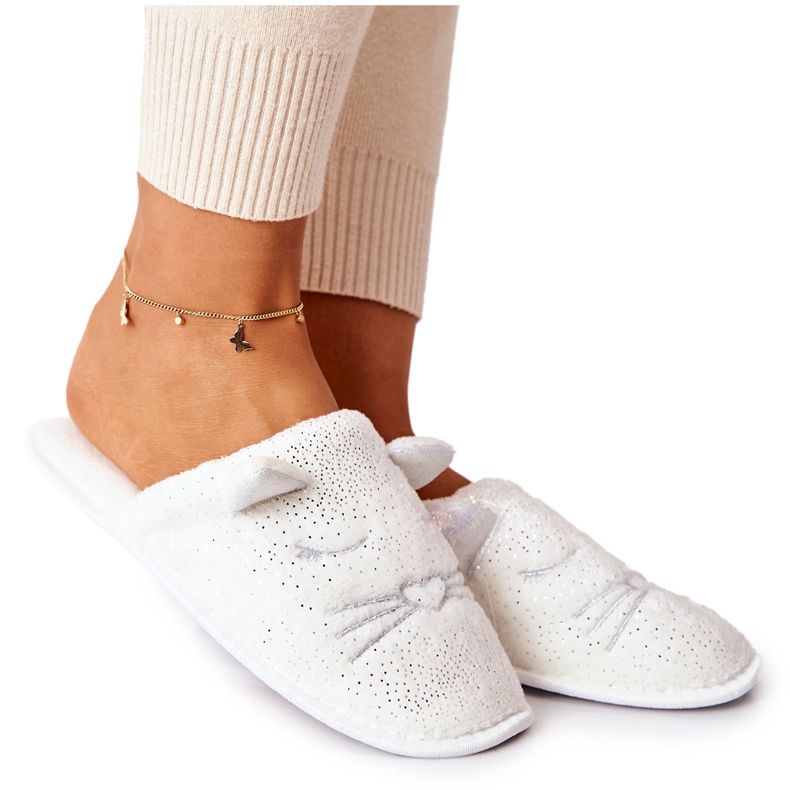 Pantofole Shiny Kitten Con Orecchie Kaisy Bianche bianca