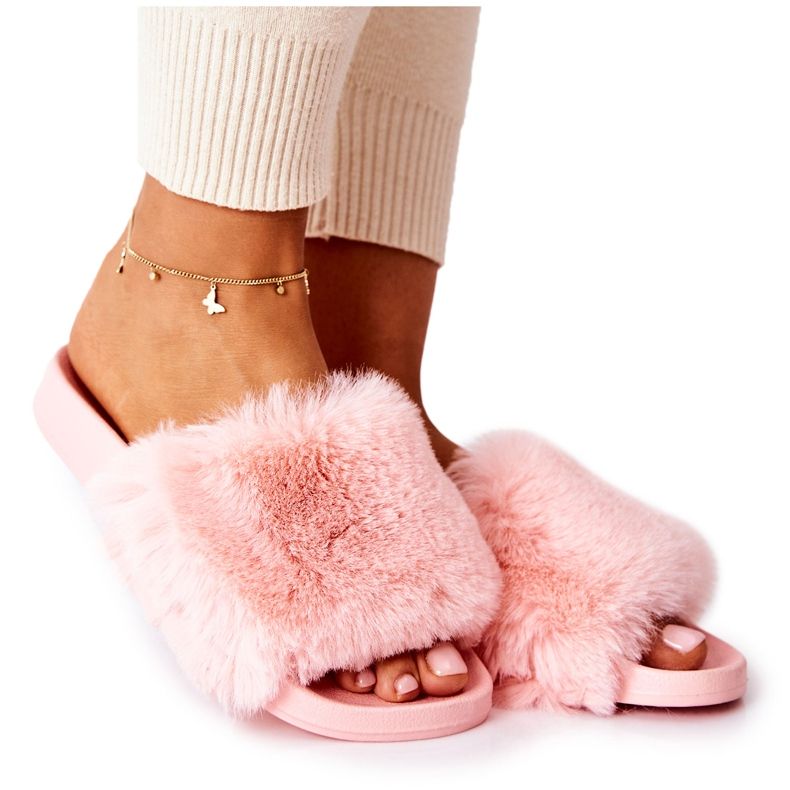 PB2 Pantofole in gomma rosa chiaro sensibili con pelliccia