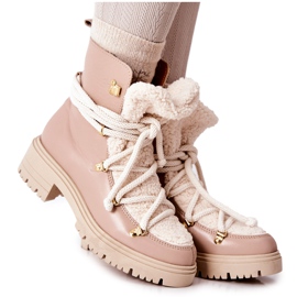 Lewski Shoes Stivali In Pelle Trappers Legati Lewski Beige 3116