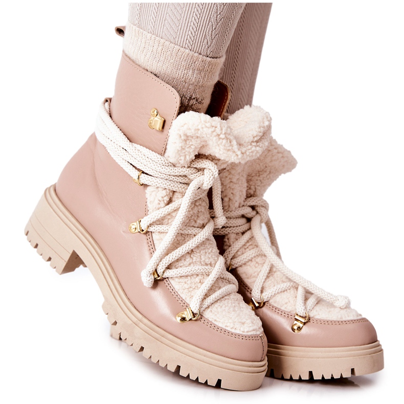 Lewski Shoes Stivali In Pelle Trappers Legati Lewski Beige 3116