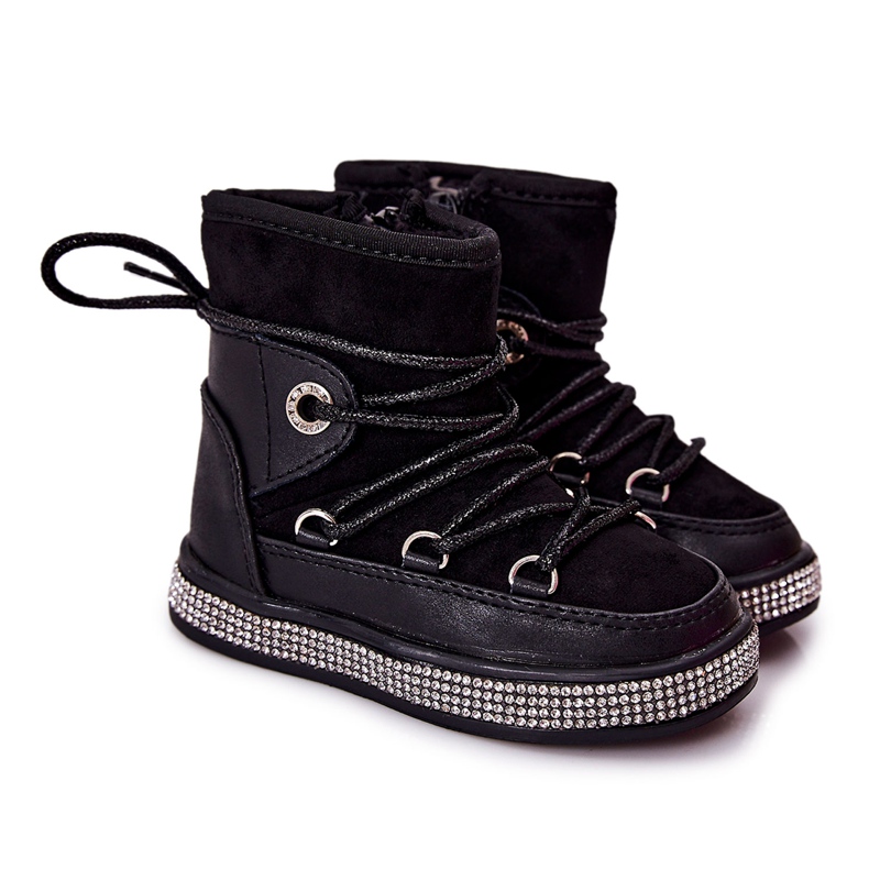 FR1 Stivali Da Neve Da Bambino Neri Con Cubic Zirconia Wellma nero