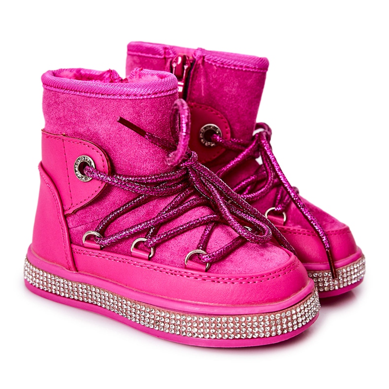 FR1 Stivali Da Neve Per Bambini Con Cubic Zirconia Wellma Fuchsia rosa