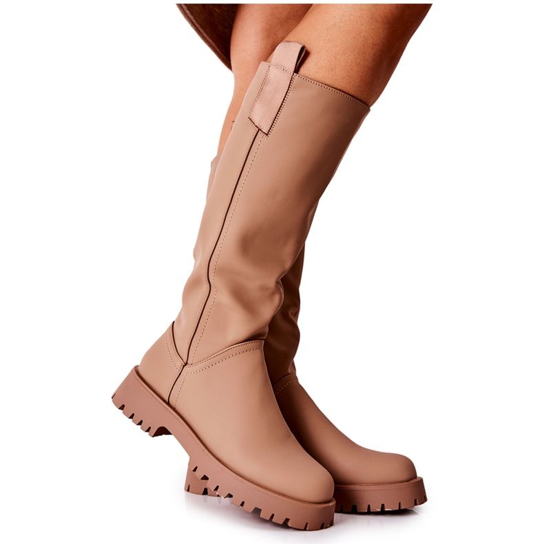 FJ1 Stivali Alti In Pelle Beige Trishia