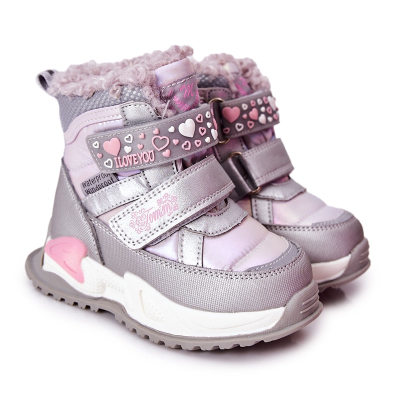 PJ2 Stivali da neve caldi per bambini Argento-Rosa Chilly viola d'argento