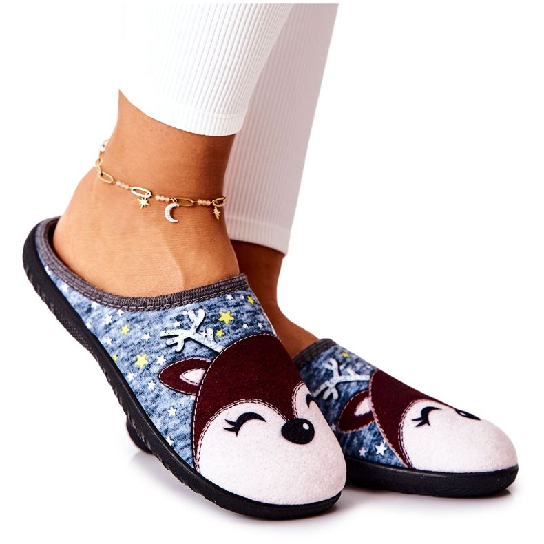 Pantofole calde Taffy blu renna