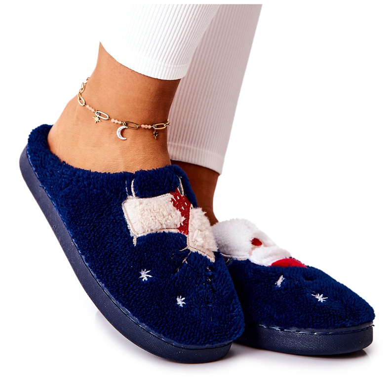 WJ1 Pantofole natalizie Babbo Natale e renna blu navy