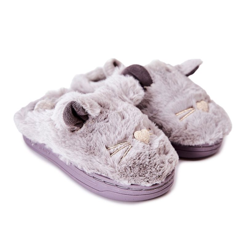 WJ1 Pantofole per bambini Gatti con orecchie Tammy grigie grigio