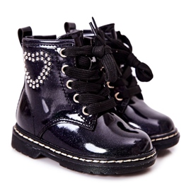 WT1 Stivali Laccati per Bambini Blu Navy Lucido