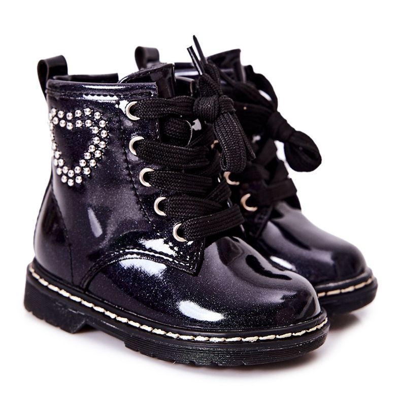 WT1 Stivali Laccati per Bambini Blu Navy Lucido
