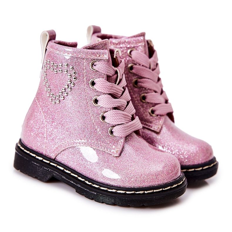 WT1 Stivaletti rosa lucidi laccati per bambini