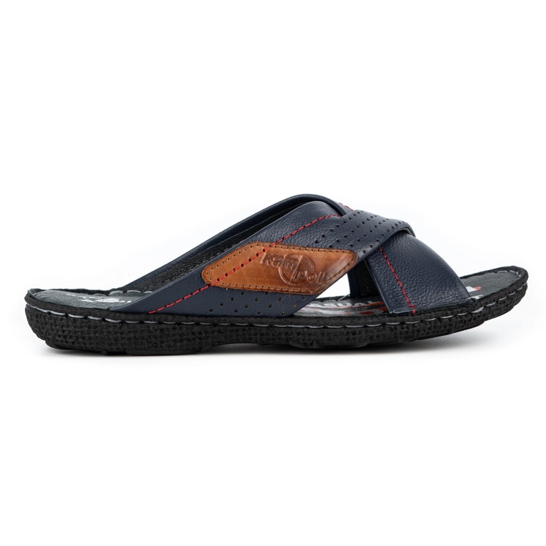 Kampol Pantofole da uomo in pelle 216KAM blu navy