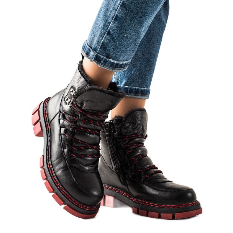 ARTIKER Stivali da neve in pelle con suola rossa nero