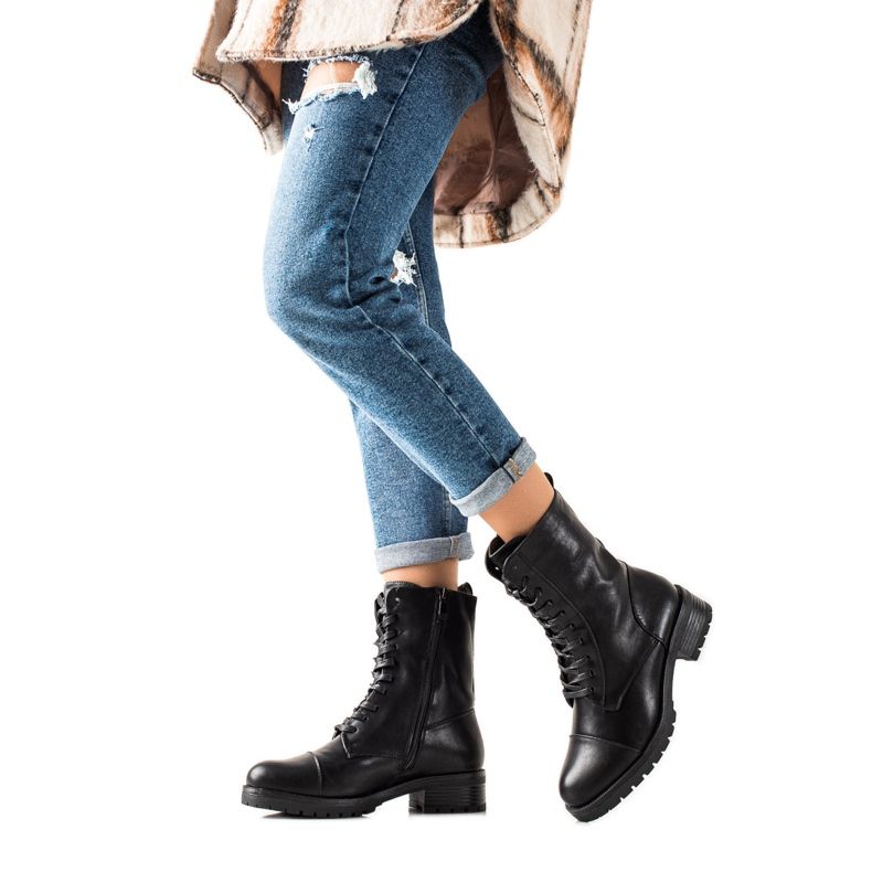 Laura Mode Stivaletti stringati con ecopelle nero