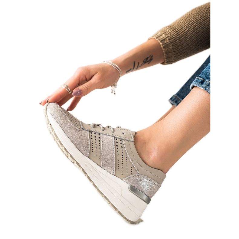 Evento Sneakers in pelle argento beige d'argento