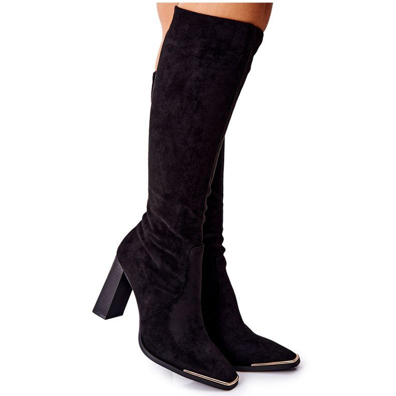 PS1 Stivali caldi da donna Punta dorata Black Puentos nero