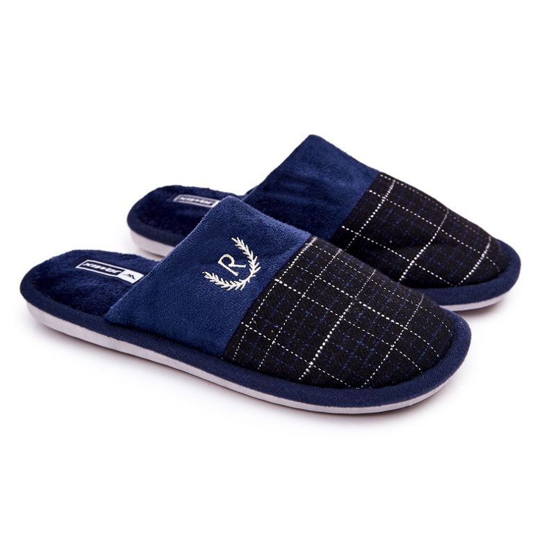 WJ1 Calde Pantofole A Scacchi Blu Navy Blase
