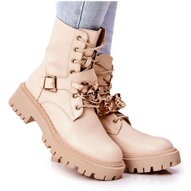 WS1 Stivali Da Lavoro Molisa Beige Con Catena d'oro