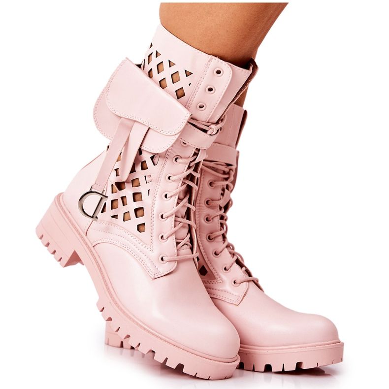 PS1 Stivali traforati con il rene Pink Rock Star rosa