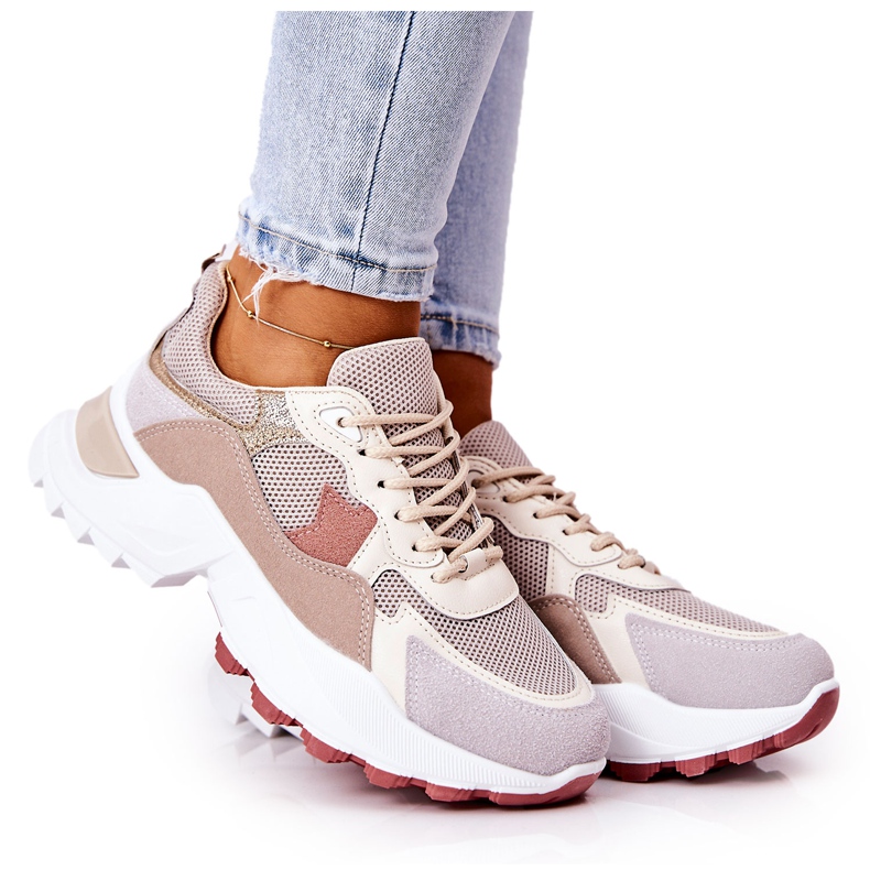 WS1 Scarpe Sportive Sulla Piattaforma Beige Alessia