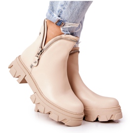 WS1 Stivali in pelle con cerniere decorative beige Deborah