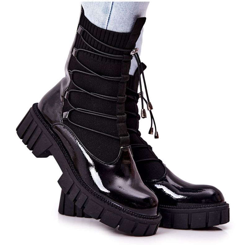 PL4 Stivali Laccati Operai Con Calzino Nero Connor