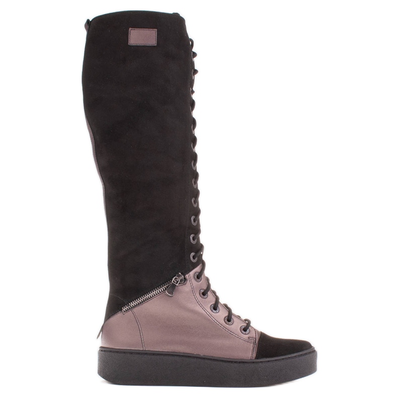 Marco Shoes Stivali stringati con cerniere decorative marrone nero