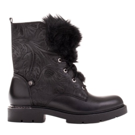 Marco Shoes Stivali in pelle goffrata e pelliccia nero