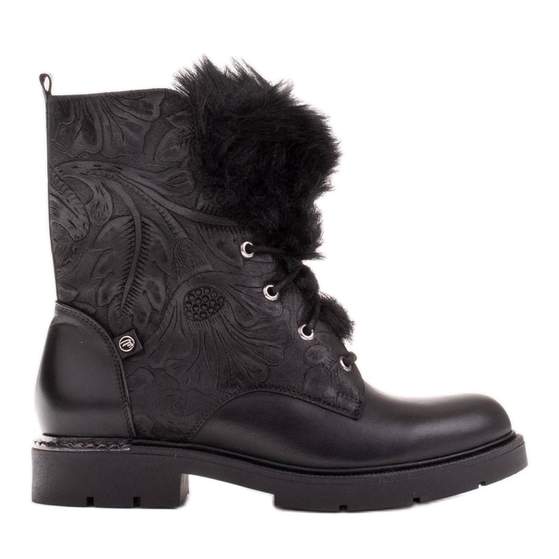 Marco Shoes Stivali in pelle goffrata e pelliccia nero