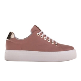 Marco Shoes Sneakers da donna in vera pelle su suola spessa rosa d'oro