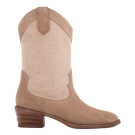 Marco Shoes Stivali da cowboy in abbinamento con tessuto scamosciato e lino beige