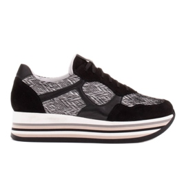 Marco Shoes Sneakers su una suola spessa in pelle naturale bianco nero