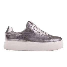 Marco Shoes Sneakers da donna in vera pelle su suola spessa marrone d'argento