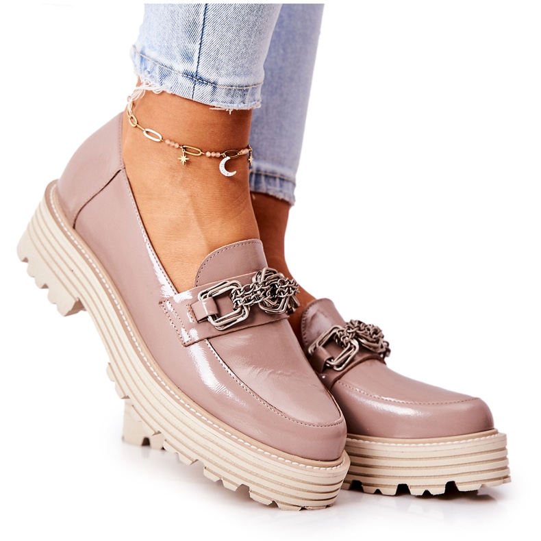Mocassini Brogue Donna Pelle Beige Scuro Laura Messi 2383