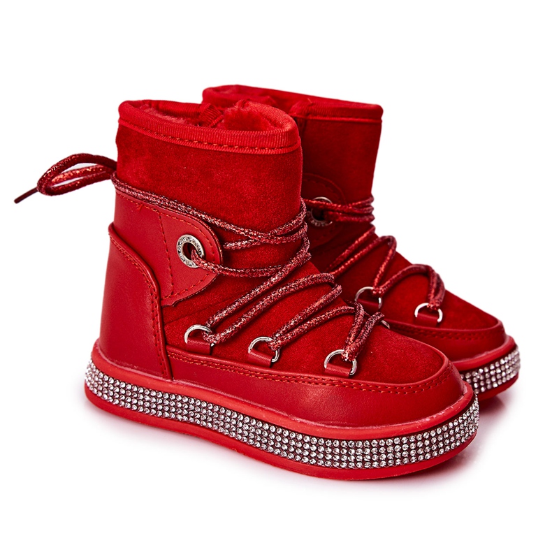 FR1 Stivali Da Neve Da Bambino Rossi Con Cubic Zirconia Wellma rosso