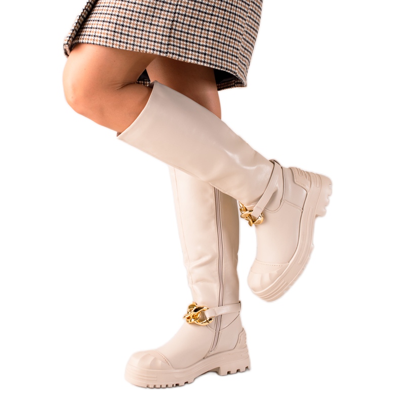 Diamantique Stivali con ornamento di moda beige