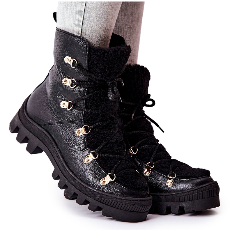 PF1 Stivali di pelle caldi neri Cateline Trappers nero