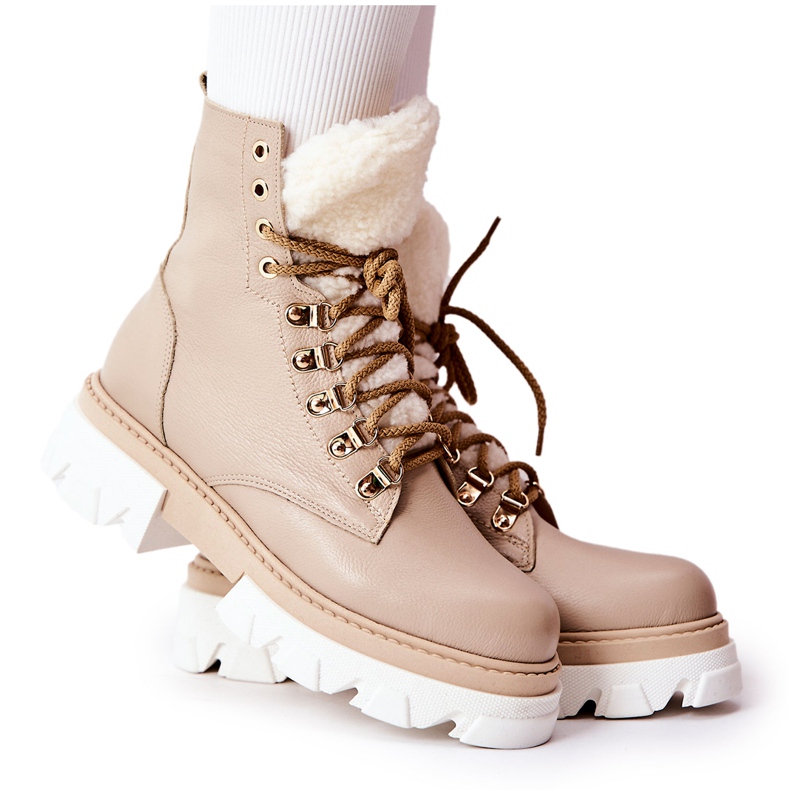 PF1 Stivali In Pelle Caldi Workery Beige Lecolly