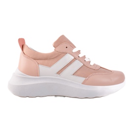 Ideal Shoes Sneakers alla moda con strisce bianco rosa