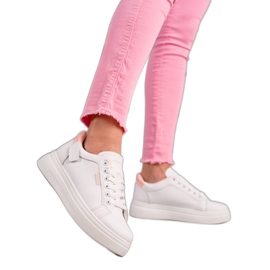 Ideal Shoes Sneakers in ecopelle bianche bianco rosa
