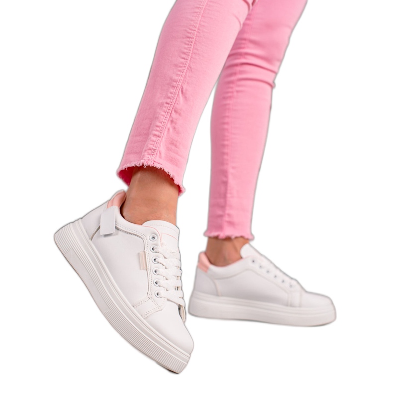 Ideal Shoes Sneakers in ecopelle bianche bianca rosa