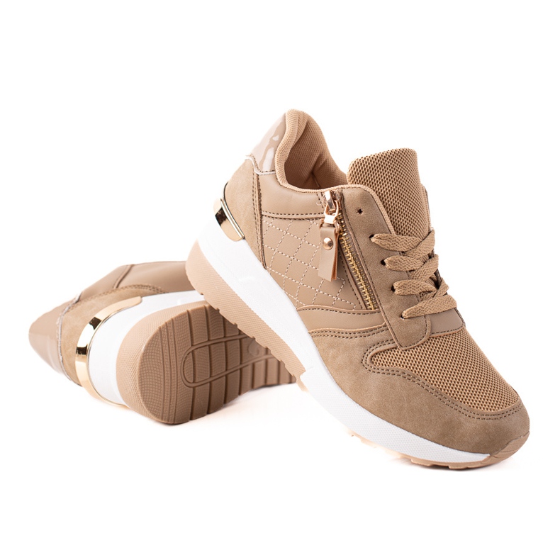 TRENDI Scarpe da ginnastica con zeppa marroni beige
