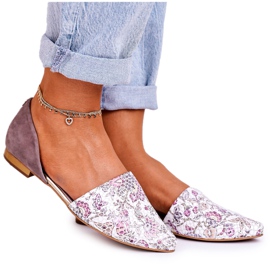 Eleganti Ballerine In Pelle Con Fiori Laura Messi 1110 Bianco rosa multicolore