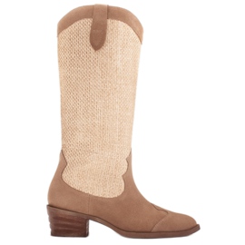 Marco Shoes Stivali da cowboy in una combinazione di pelle scamosciata e tessuto beige