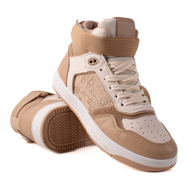 TRENDI Comode scarpe da ginnastica in velcro beige marrone