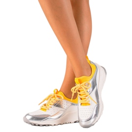 Goodin Sneakers in pelle alla moda bianca d'argento giallo