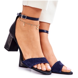PA2 Sandali In Pelle Su Una Barra Lorene Nero E Blu Navy