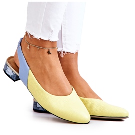 PA2 Ballerina in pelle con tacco aperto giallo-blu Noreen