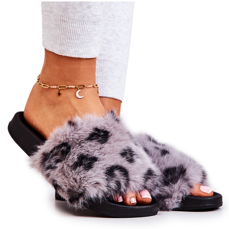 PM1 Ciabatte Con Pelliccia, Gomma Leopard Grigio Noelle